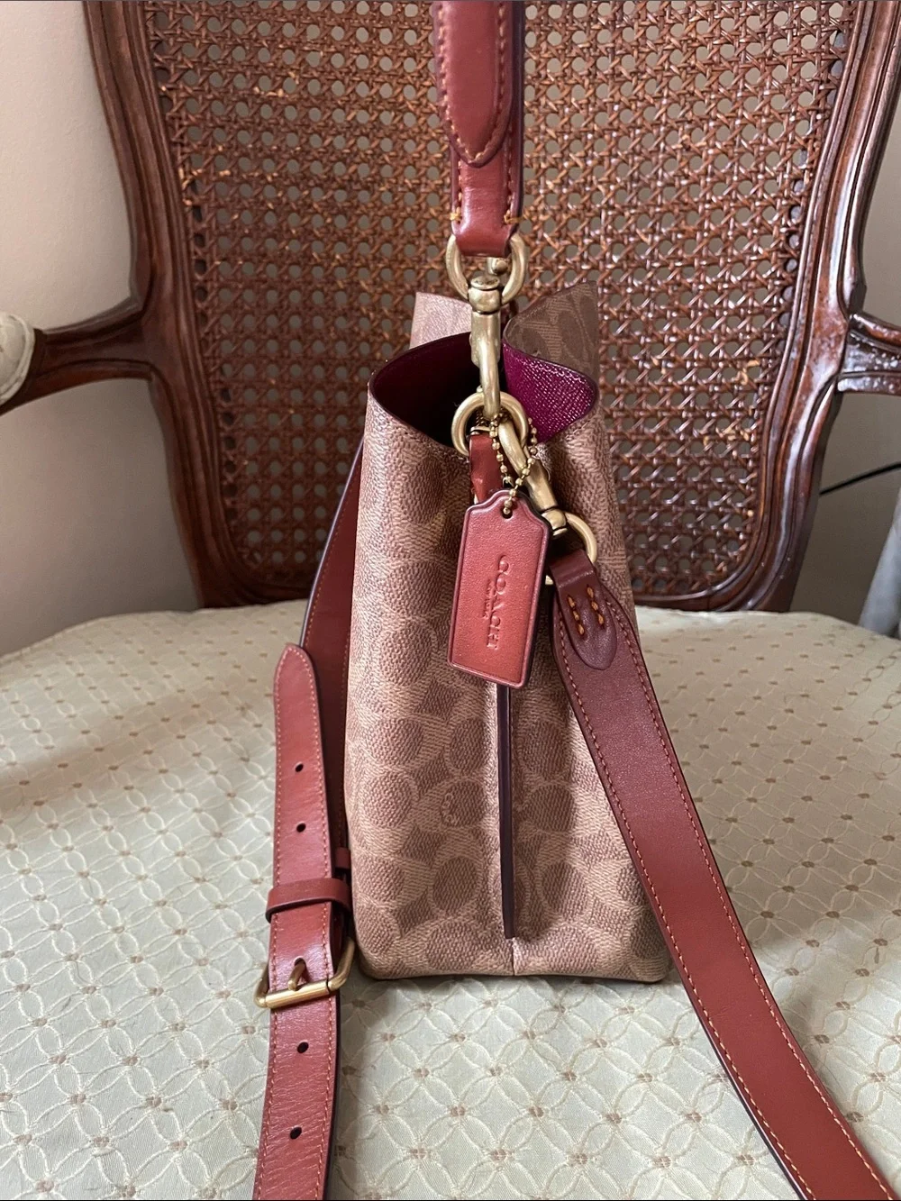 Coach Willow Bucket Bag In Signature Canvas Brown Signature Pattern Shoulder Bag